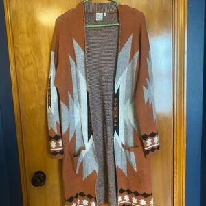 Rust and Gray Geometric Pattern Women Sweater